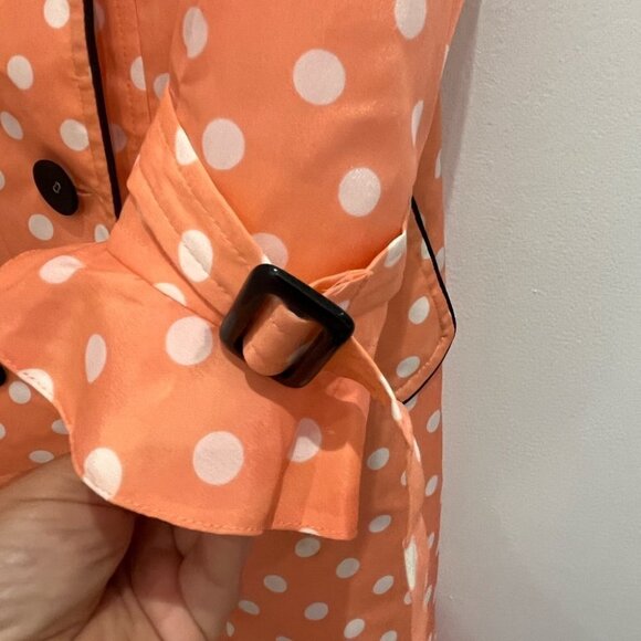 Bcbg coral polkat dot trench jacket 100% silk size 6 - Picture 6 of 12